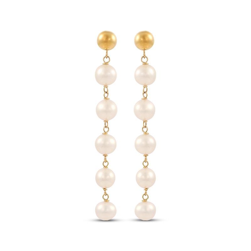 Cultured Pearl & Ball Post Drop Earrings 10K Yellow Gold