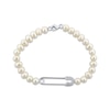 Thumbnail Image 1 of Cultured Pearl & White Lab-Created Sapphire Safety Pin Bracelet Sterling Silver 7.5&quot;