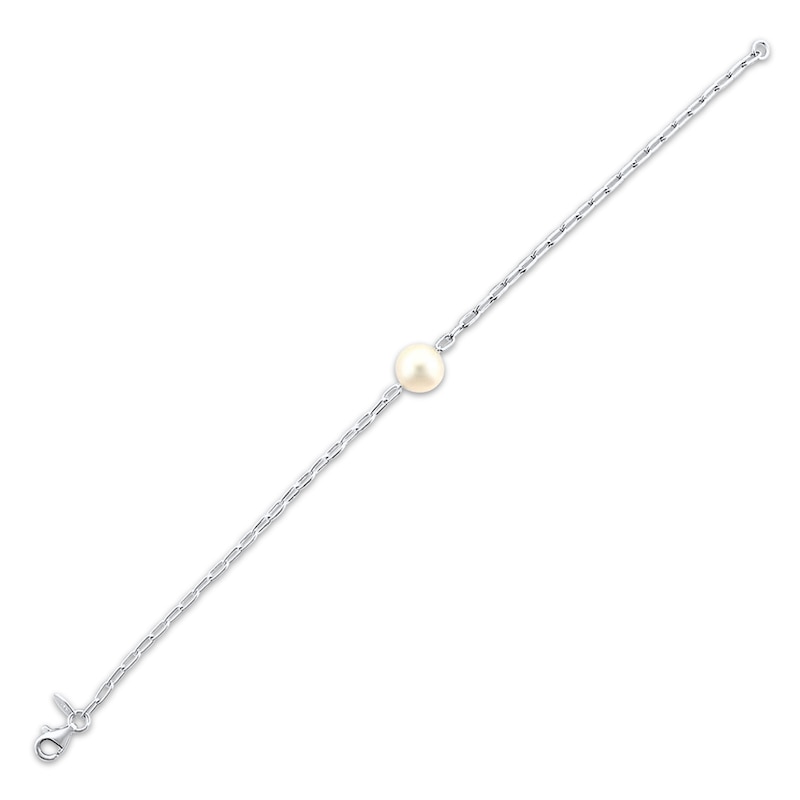 Main Image 2 of Cultured Pearl Paperclip Chain Bracelet Sterling Silver 7.5&quot;