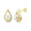 Thumbnail Image 1 of Cultured Pearl & White Lab-Created Sapphire Teardrop Frame Earrings 10K Yellow Gold