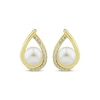 Thumbnail Image 2 of Cultured Pearl & White Lab-Created Sapphire Teardrop Frame Earrings 10K Yellow Gold