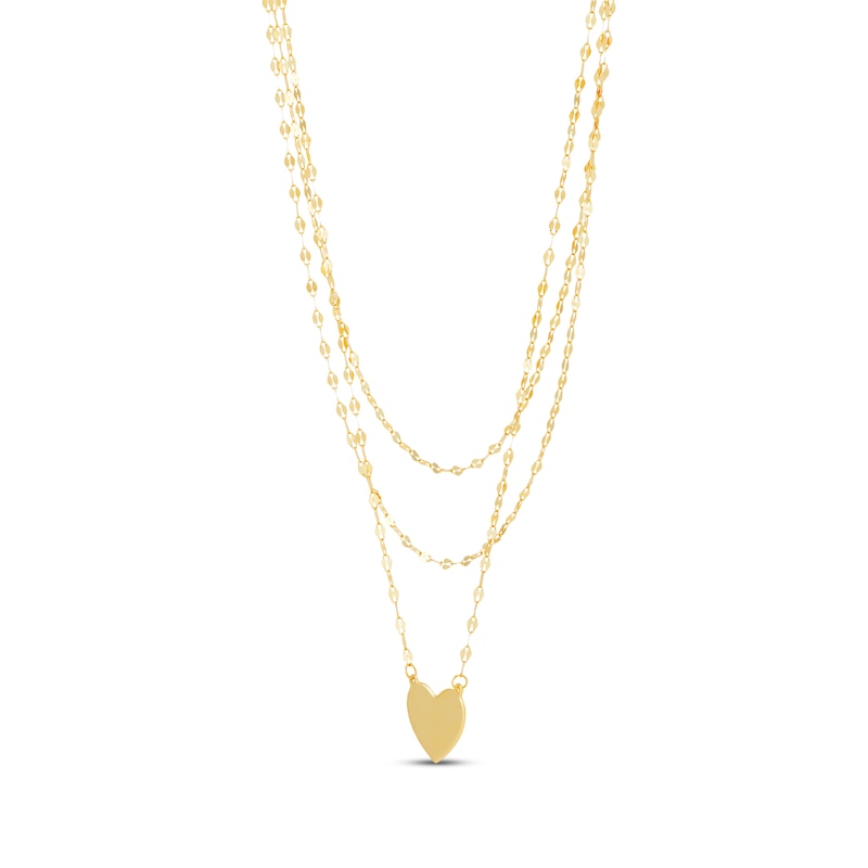 Main Image 3 of Solid Diamond-Cut Mirror Chain Trio Heart Necklace 10K Yellow Gold 18&quot;