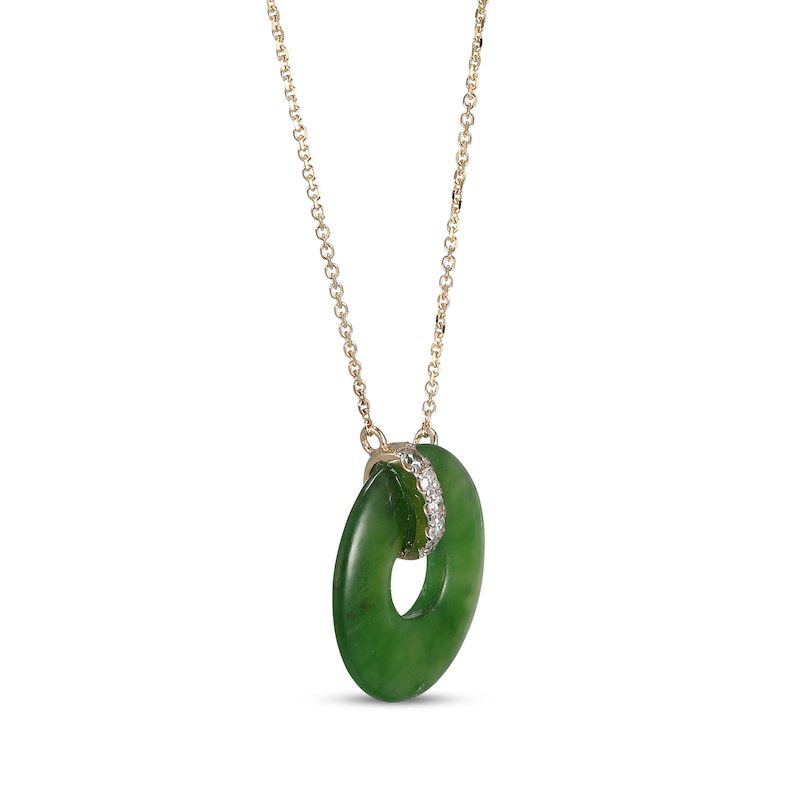 Main Image 2 of Jade & Diamond Donut Necklace 1/15 ct tw 14K Yellow Gold 18&quot;