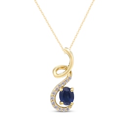 Oval-Cut Blue Sapphire & Diamond Ribbon Necklace 1/20 ct tw 10K Yellow Gold 18&quot;