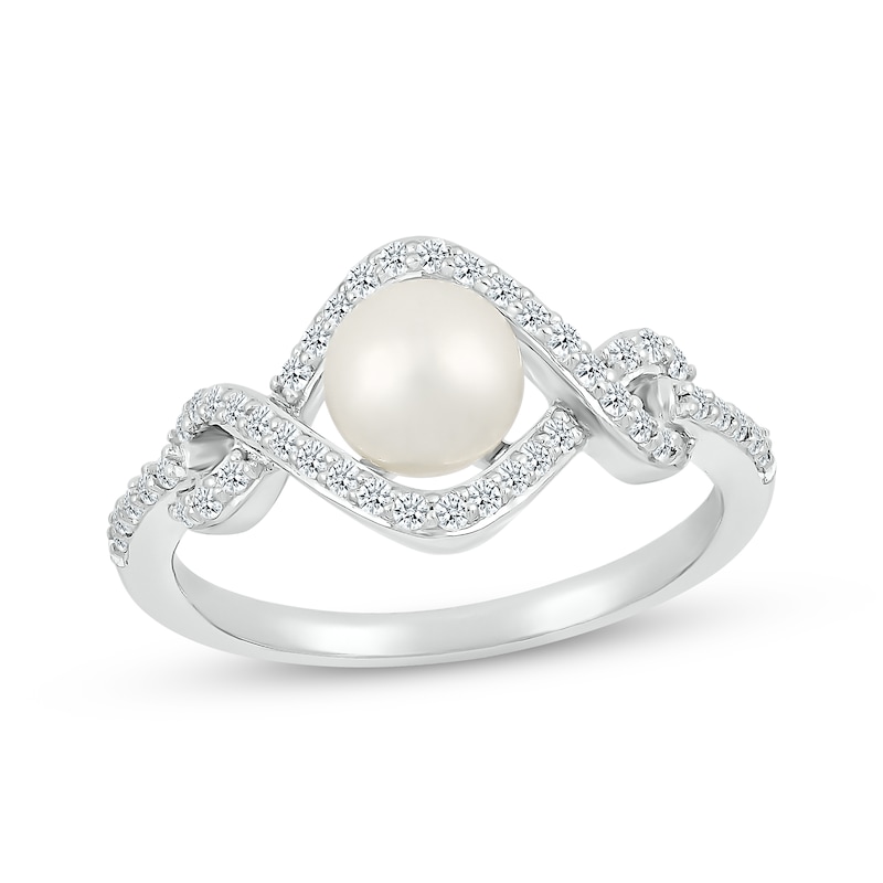 Main Image 1 of Cultured Pearl & Diamond Twist Ring 1/4 ct tw Sterling Silver