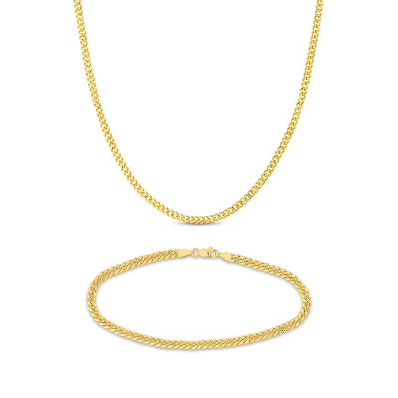 Main Image 1 of Semi-Solid Miami Cuban Curb Chain Necklace & Bracelet Set 10K Yellow Gold