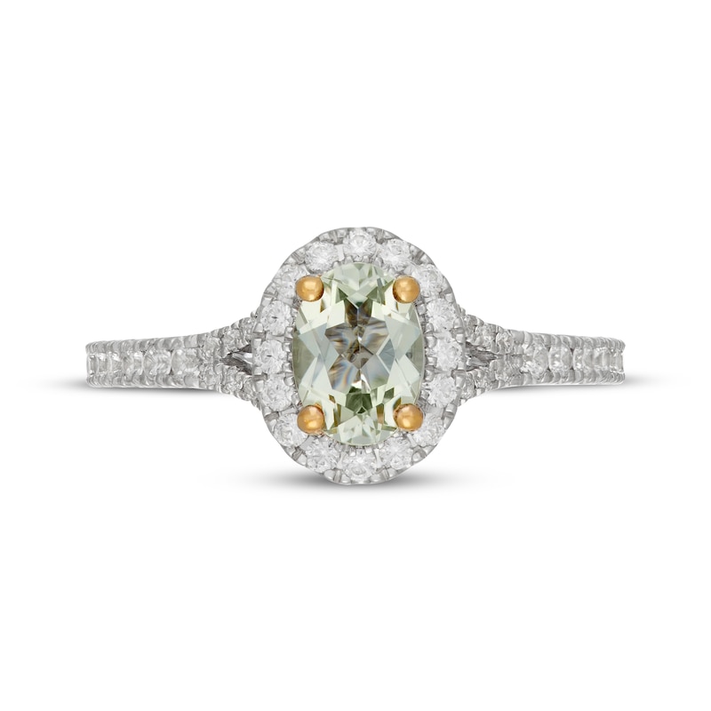 Main Image 3 of Neil Lane Oval-Cut Green Quartz & Diamond Halo Engagement Ring 1/2 ct tw 14K White Gold