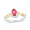 Thumbnail Image 1 of Pear-Shaped Lab-Created Ruby & White Lab-Created Sapphire Twist Ring Sterling Silver & 10K Yellow Gold