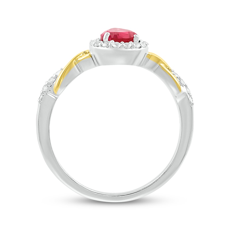 Main Image 3 of Pear-Shaped Lab-Created Ruby & White Lab-Created Sapphire Twist Ring Sterling Silver & 10K Yellow Gold