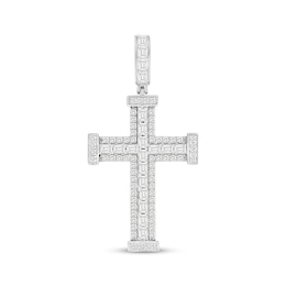 Men's Lab-Grown Diamonds by KAY Emerald & Round-Cut Cross Charm 3 ct tw 10K White Gold