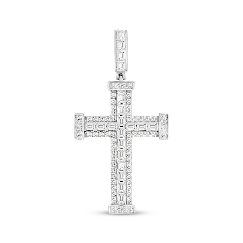 Main Image 1 of Men's Lab-Grown Diamonds by KAY Emerald & Round-Cut Cross Charm 3 ct tw 10K White Gold