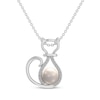 Thumbnail Image 1 of Cultured Pearl & White Lab-Created Sapphire Cat Necklace Sterling Silver 18&quot;