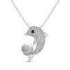 Thumbnail Image 1 of Cultured Pearl, Blue & White Lab-Created Sapphire Dolphin Necklace Sterling Silver 18&quot;