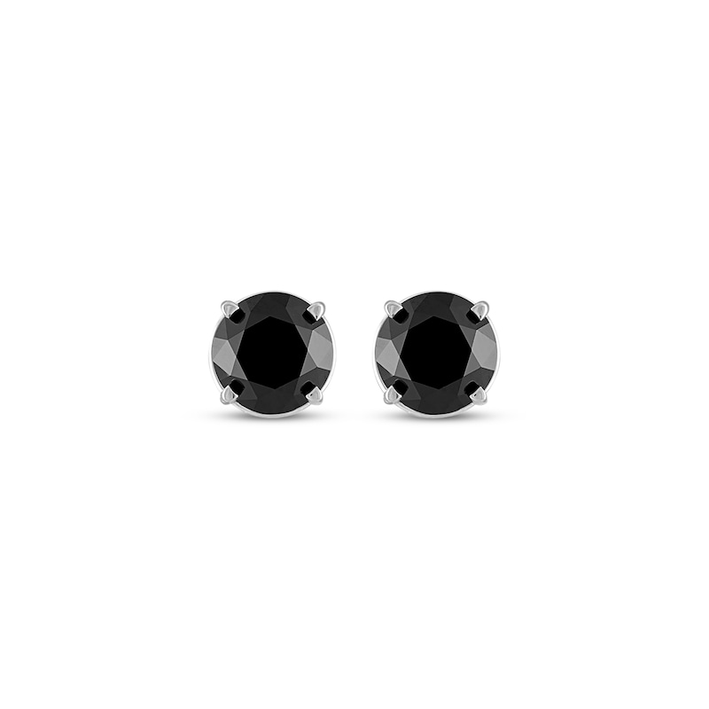 Main Image 2 of Round-Cut Black Diamond Solitaire Stud Earrings 3 ct tw 10K White Gold (I3)