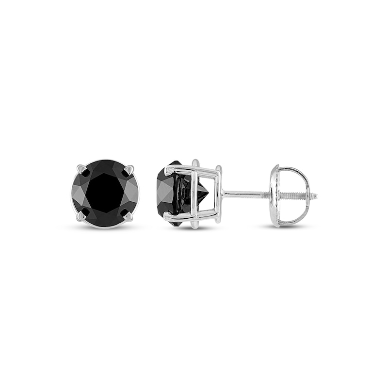 Main Image 3 of Round-Cut Black Diamond Solitaire Stud Earrings 3 ct tw 10K White Gold (I3)