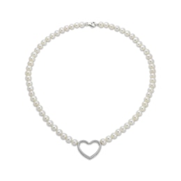 Cultured Pearl Heart Necklace Sterling Silver 18&quot;