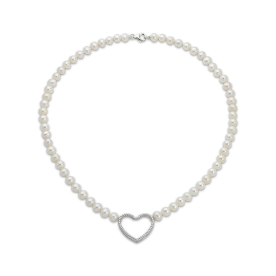 Cultured Pearl Heart Necklace Sterling Silver 18"
