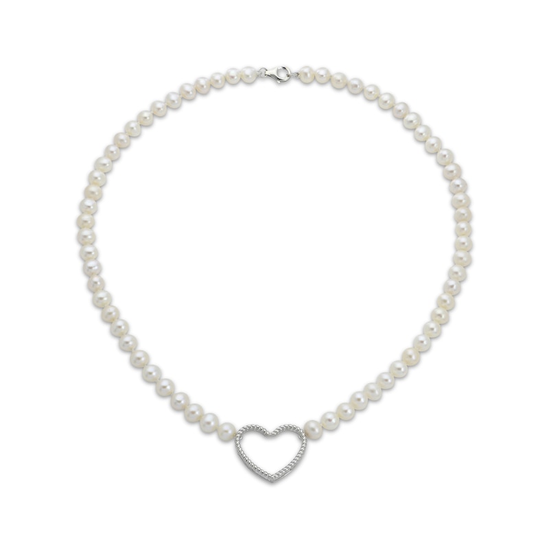 Main Image 1 of Cultured Pearl Heart Necklace Sterling Silver 18&quot;