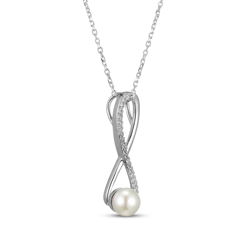 Main Image 2 of Cultured Pearl & White Lab-Created Sapphire Swirl Necklace Sterling Silver 18&quot;