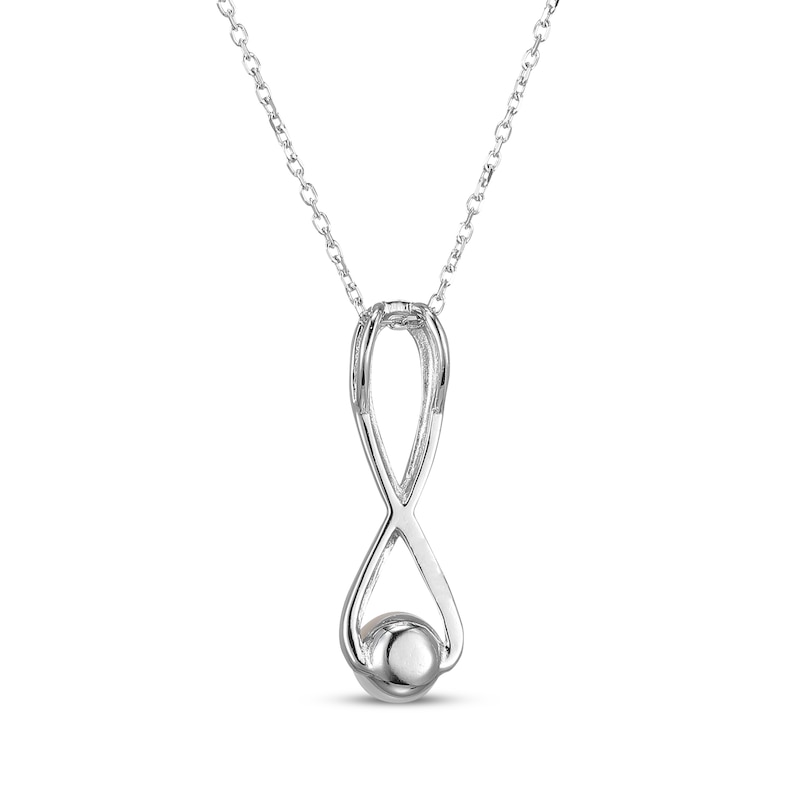 Main Image 3 of Cultured Pearl & White Lab-Created Sapphire Swirl Necklace Sterling Silver 18&quot;