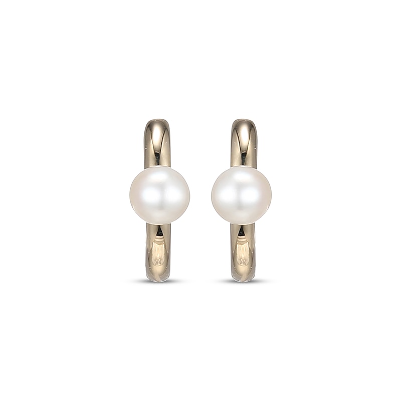 Cultured Pearl Petite Hoop Earrings 10K Yellow Gold