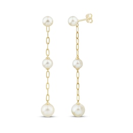 Cultured Pearl Chain Drop Earrings 10K Yellow Gold