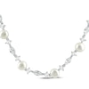 Thumbnail Image 1 of Marquise & Square Cut White Lab-Created Sapphire & Cultured Pearl Station Necklace 17&quot;