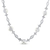 Thumbnail Image 2 of Marquise & Square Cut White Lab-Created Sapphire & Cultured Pearl Station Necklace 17&quot;