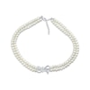 Thumbnail Image 1 of Cultured Pearl Double Strand & White Lab-Created Sapphire Bow Necklace Sterling Silver 19&quot;