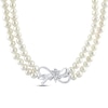 Thumbnail Image 3 of Cultured Pearl Double Strand & White Lab-Created Sapphire Bow Necklace Sterling Silver 19&quot;