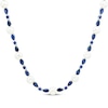 Thumbnail Image 1 of Pear-Shaped & Round-Cut Blue Lab-Created Sapphire, Cultured Pearl Station Necklace Sterling Silver 17&quot;