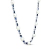 Thumbnail Image 2 of Pear-Shaped & Round-Cut Blue Lab-Created Sapphire, Cultured Pearl Station Necklace Sterling Silver 17&quot;