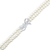 Thumbnail Image 2 of Cultured Pearl Double Strand & White Lab-Created Sapphire Bow Bracelet Sterling Silver 7.5&quot;