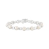 Thumbnail Image 0 of Cultured Pearl & Oval-Cut White Lab-Created Sapphire Link Bracelet Sterling Silver 7.5"