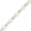 Thumbnail Image 1 of Cultured Pearl & Oval-Cut White Lab-Created Sapphire Link Bracelet Sterling Silver 7.5"