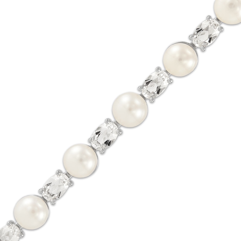 Cultured Pearl & Oval-Cut White Lab-Created Sapphire Link Bracelet Sterling Silver 7.5"