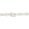 Thumbnail Image 2 of Cultured Pearl & Oval-Cut White Lab-Created Sapphire Link Bracelet Sterling Silver 7.5"