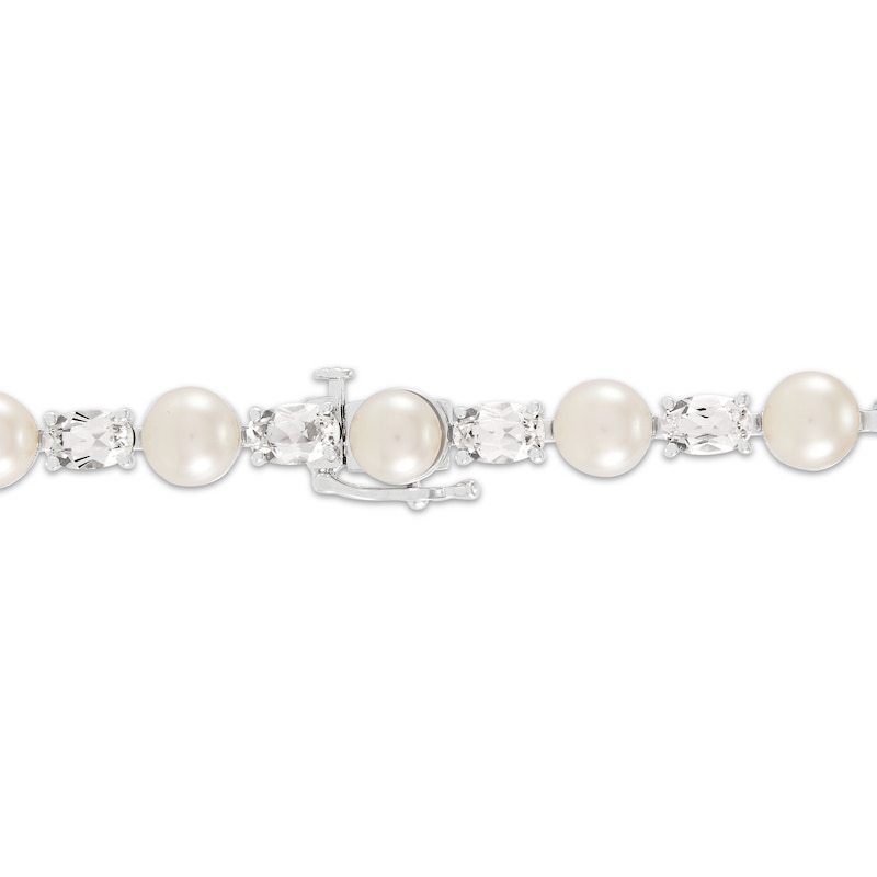 Cultured Pearl & Oval-Cut White Lab-Created Sapphire Link Bracelet Sterling Silver 7.5"