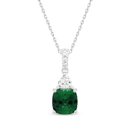 Cushion-Cut Lab-Created Emerald & White Lab-Created Sapphire Necklace Sterling Silver 18&quot;