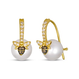 Le Vian Garden Party Cultured Pearl Bee Earrings 1/5 ct tw Diamonds 14K Honey Gold