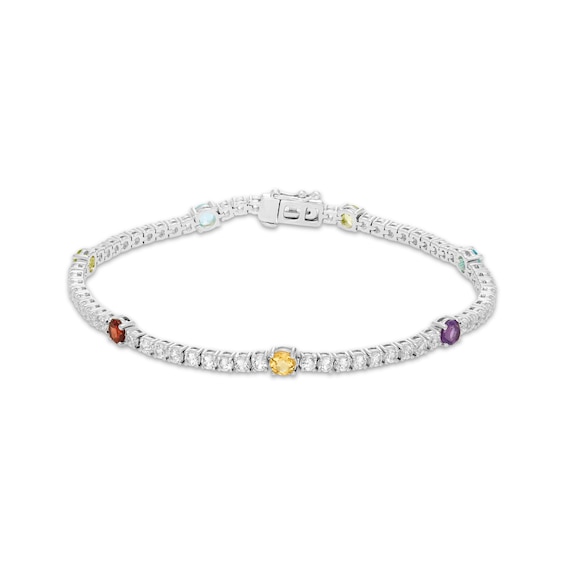 Swiss Blue Topaz, Peridot, Garnet, Citrine, Amethyst & White Lab-Created Sapphire Bracelet Sterling Silver 7.25"