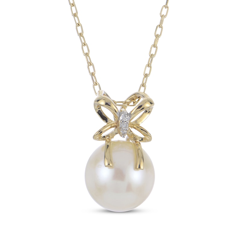 Main Image 1 of Cultured Pearl & Diamond Accent Necklace 14K Yellow Gold 18&quot;