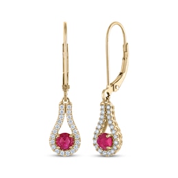 Greenland Rubies Collection Natural Ruby & Lab-Created Diamond Dangle Earrings 1/4 ct tw 14K Yellow Gold
