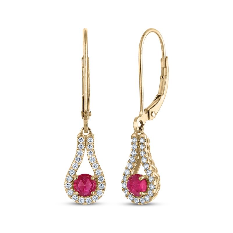 Main Image 1 of Greenland Rubies Collection Natural Ruby & Lab-Grown Diamond Dangle Earrings 1/4 ct tw 14K Yellow Gold