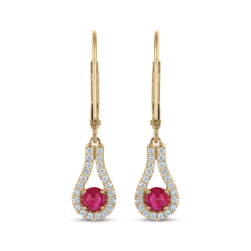 Main Image 2 of Greenland Rubies Collection Natural Ruby & Lab-Grown Diamond Dangle Earrings 1/4 ct tw 14K Yellow Gold