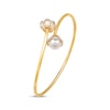 Thumbnail Image 2 of Cultured Pearl & Diamond Bypass Flower Bangle Bracelet 1/4 ct tw 10K Yellow Gold