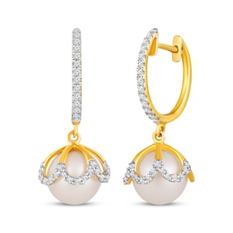 Cultured Pearl & Diamond Drop Earrings 1/4 ct tw 10K Yellow Gold