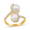 Thumbnail Image 1 of Cultured Pearl & Diamond Bypass Ring 1/4 ct tw 10K Yellow Gold