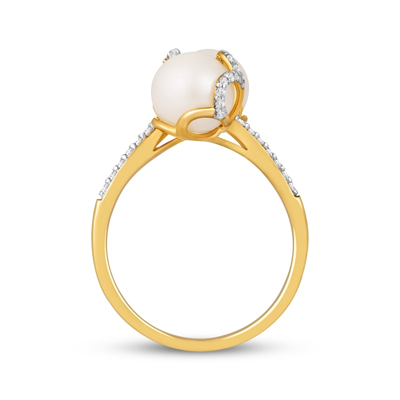 Main Image 3 of Cultured Pearl & Diamond Bypass Ring 1/4 ct tw 10K Yellow Gold