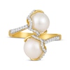 Thumbnail Image 4 of Cultured Pearl & Diamond Bypass Ring 1/4 ct tw 10K Yellow Gold